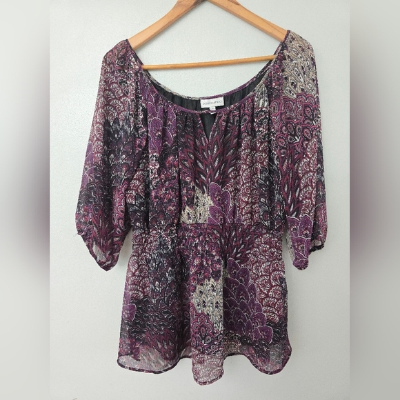 Fashion Bug Top Womens 2X Vtg Sheer Floral Sequin Pink Purple Dolman Whimsygoth - Picture 1 of 9